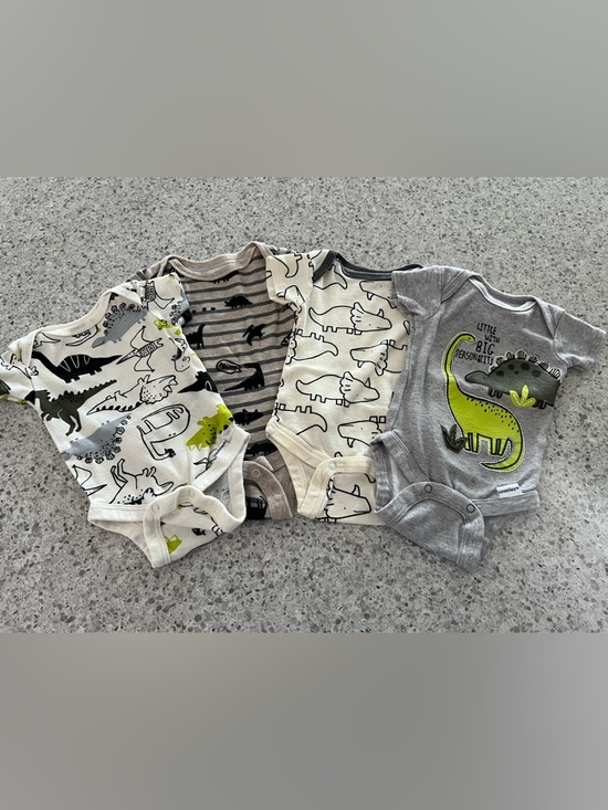 Gerber Other - Gerber Baby One-Pieces in Gray, Cream, Black and Green Dinosaur Prints
